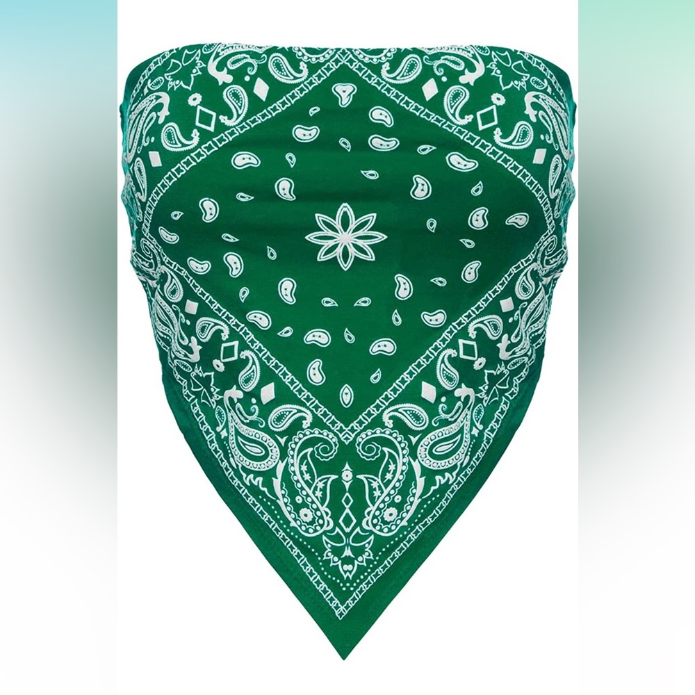 Kelly Green Y2K Paisley Print Bandana Tube Top Size Small